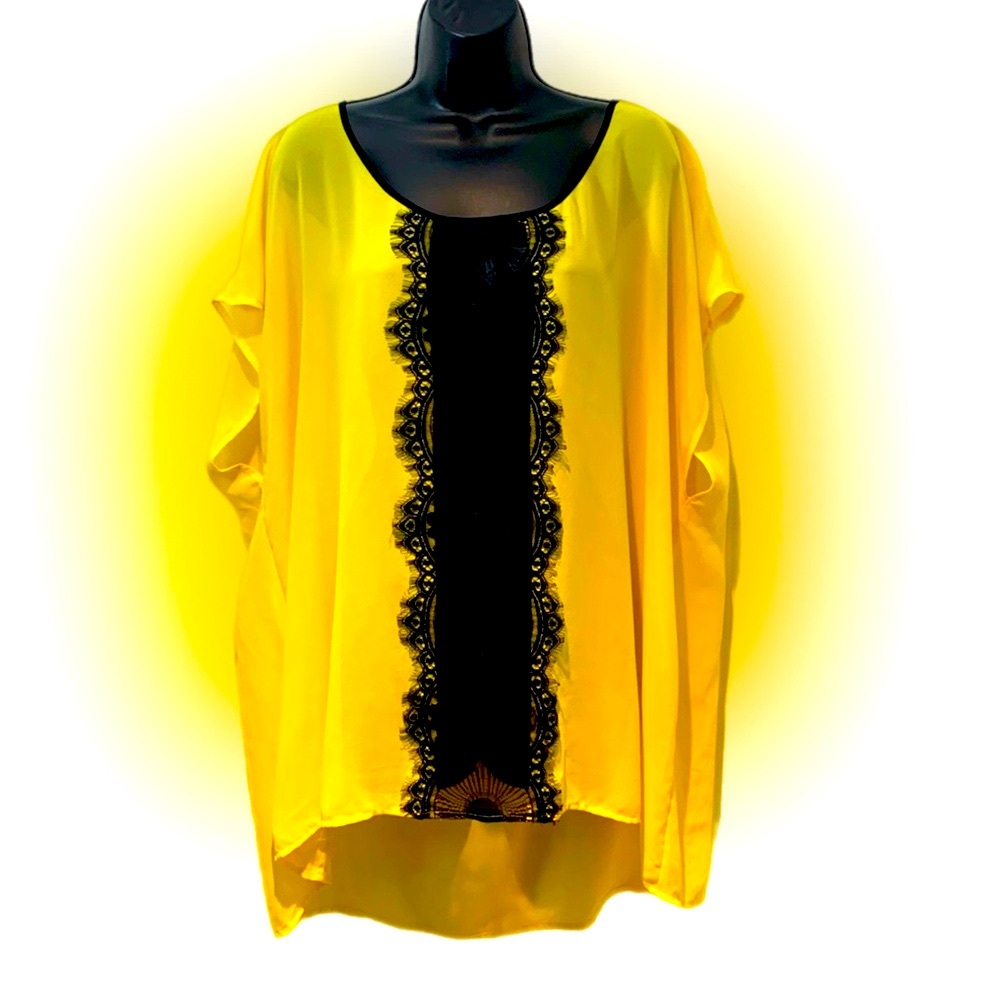 torrid Yellow Swim Cover-Up with Black Lace Panel